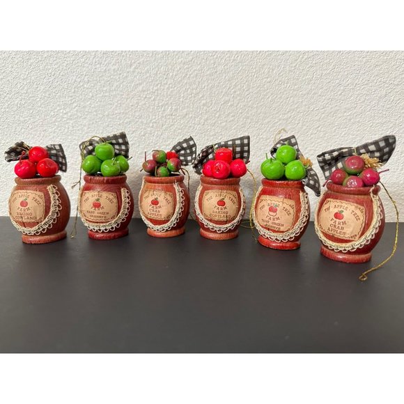 Kurt Adler Ornament Lot Apple Buckets, Barrels, Buildings, Apple Ornaments Vtg - Picture 3 of 13